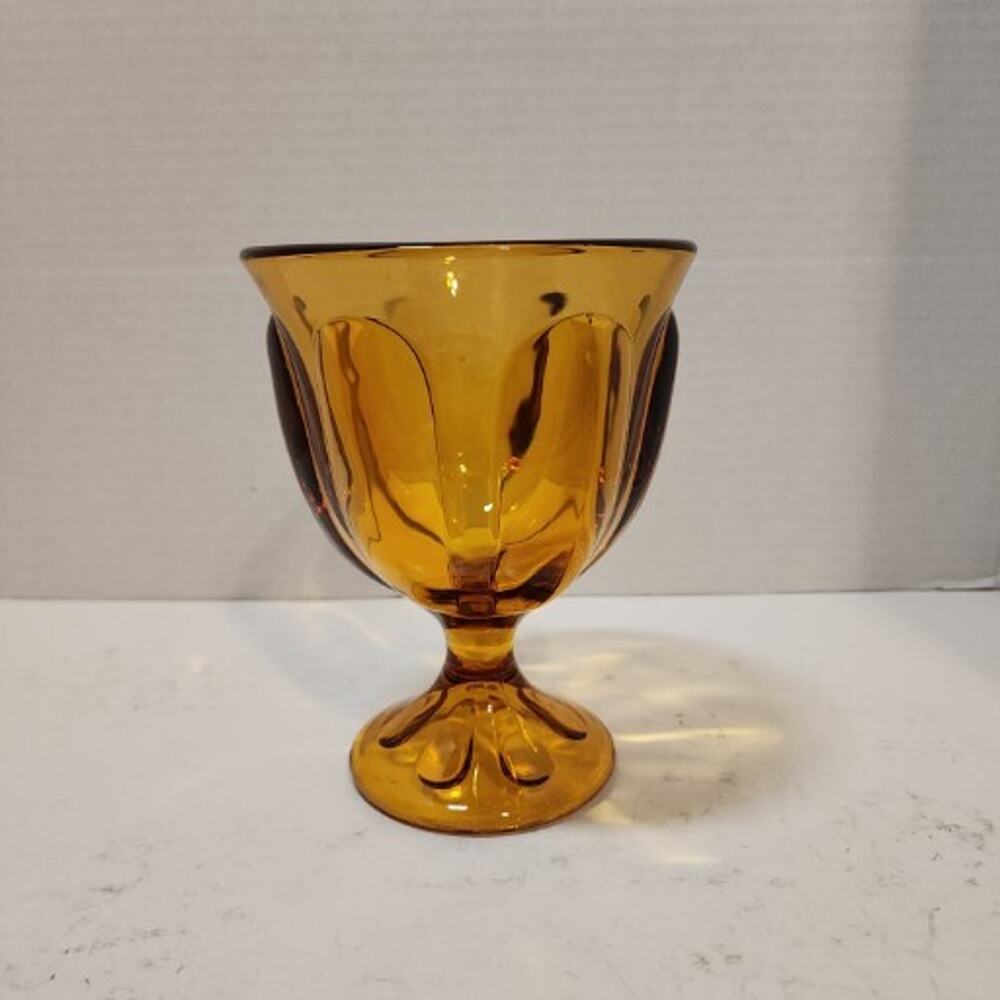 Vtg Viking Glass Amber Epic Six Petal Footed 5.5" Candy/Compote Dish